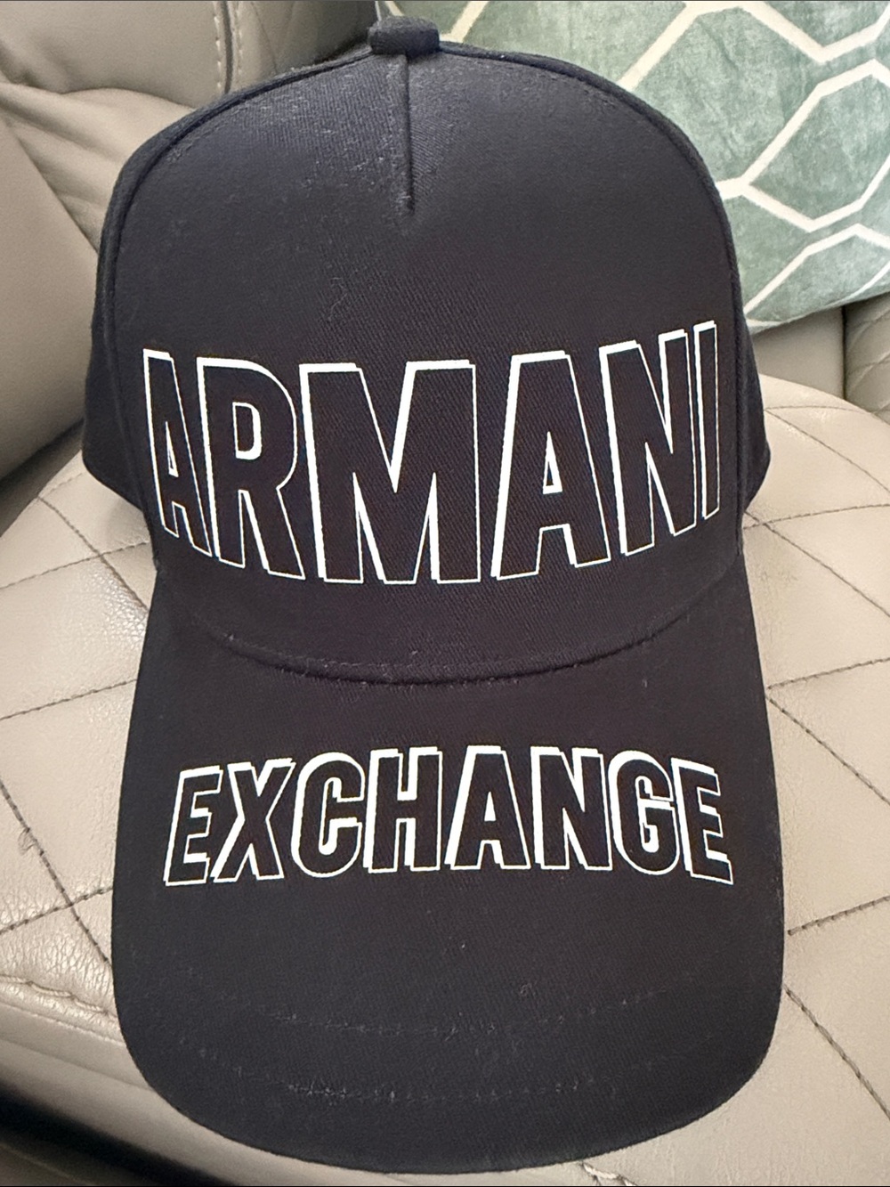 Armani Exchange Black Cap with White Outline Logo